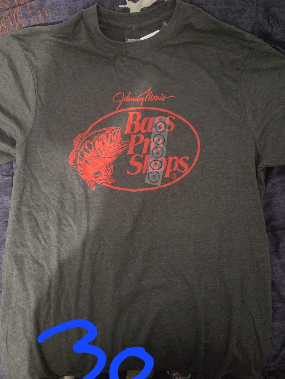 Bass Pro Shops Charcoal Tee with Red Fish Logo